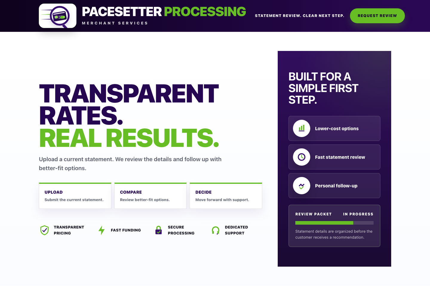 Pacesetter Processing website mockup preview